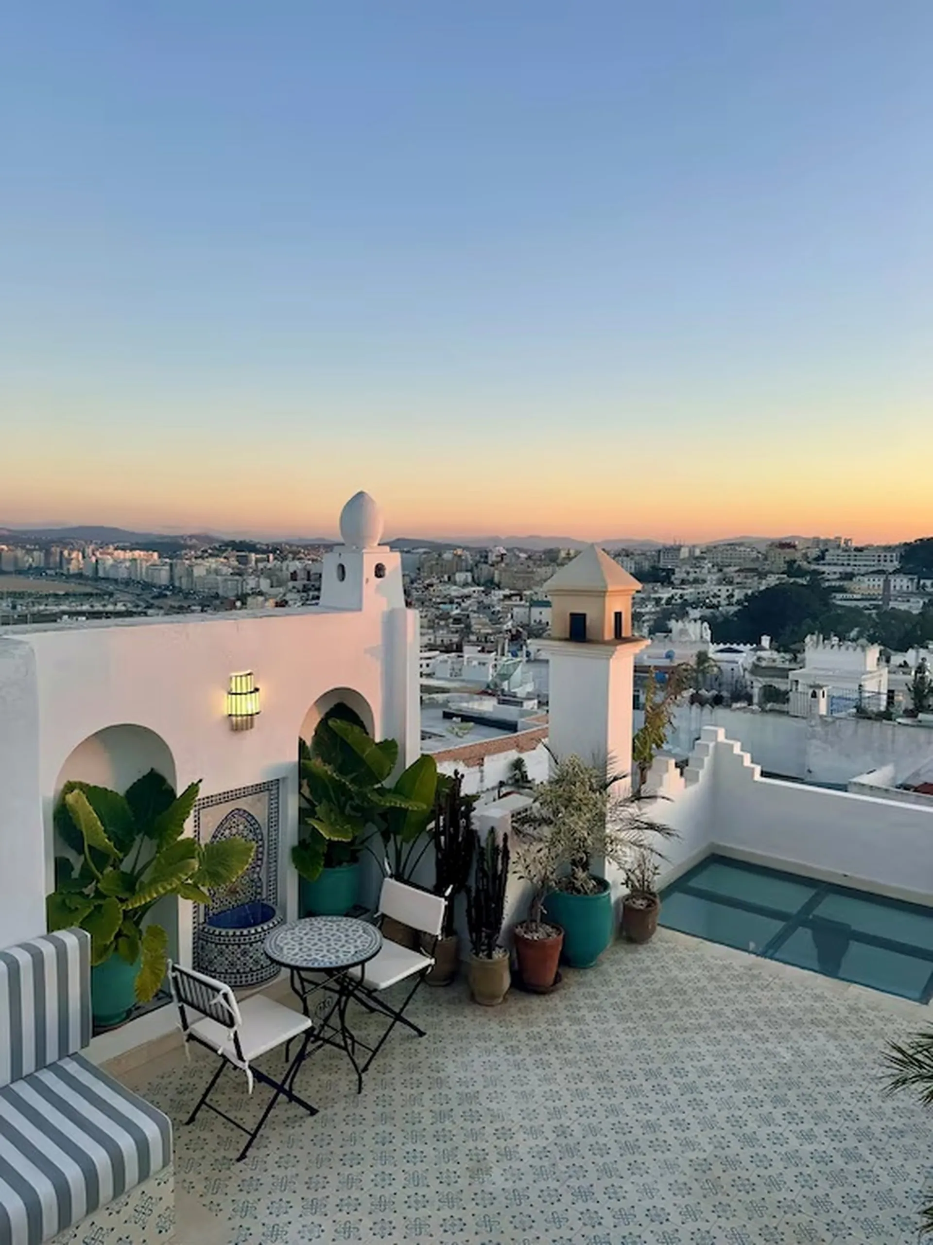 A Medina rooftop terrace at sunset
