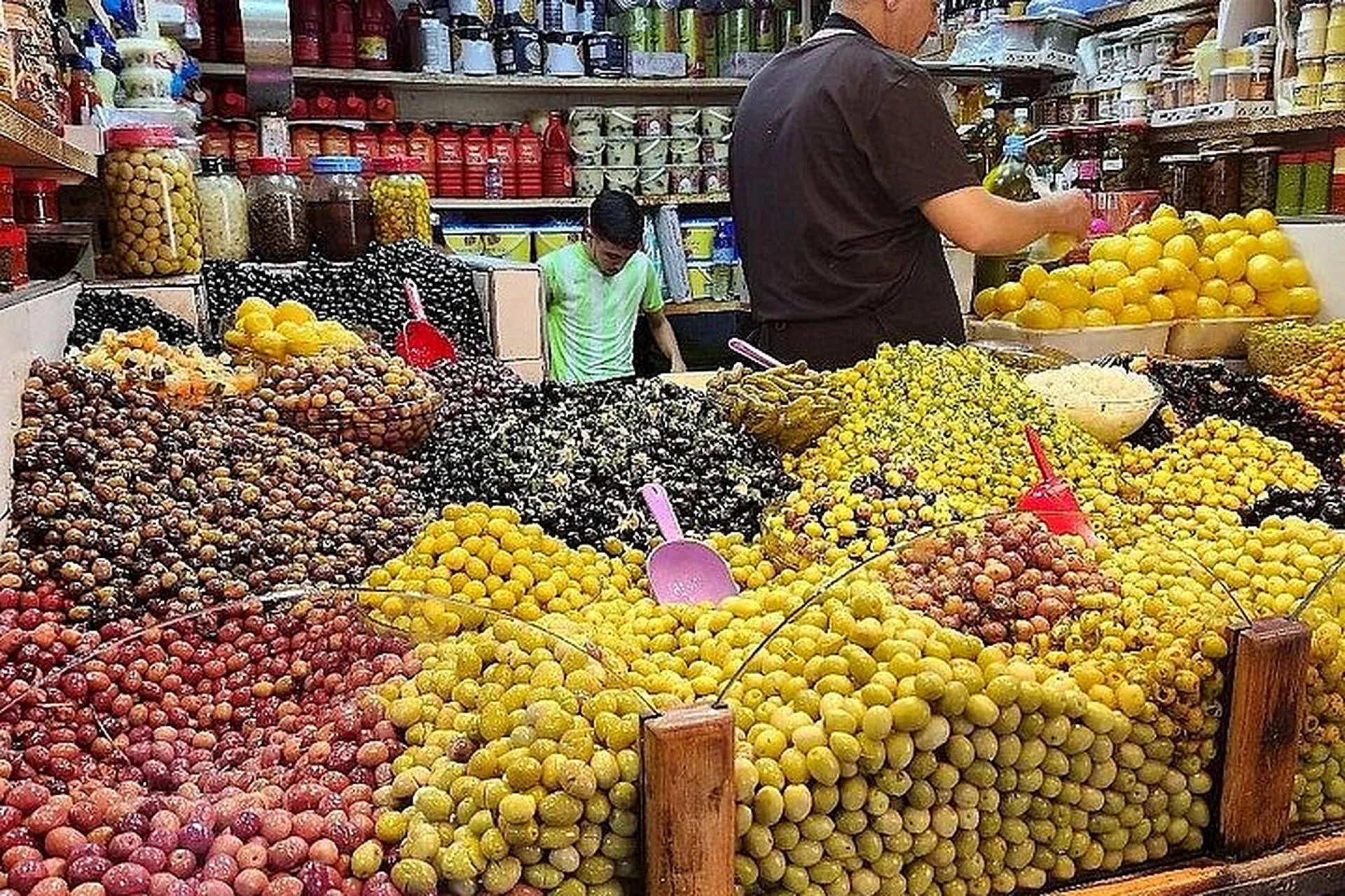 Olives and preserved lemons at a souk stall